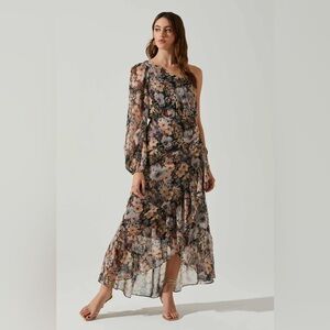 ASTR the Label Calista Dress in Navy and Taupe Floral, size small